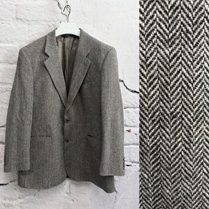 Brooks Brothers Black White Herringbone Tweed Blazer 44L Classic 100% Wool
